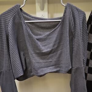 Blue / Gray textured Women's Top